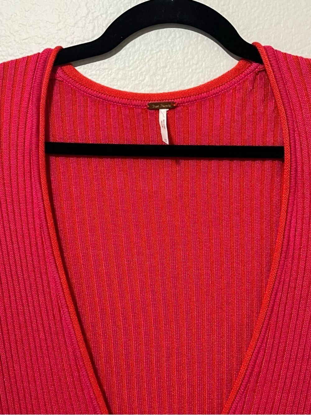 Free People Pink & Red Ribbed Cardigan - Picture 6 of 7